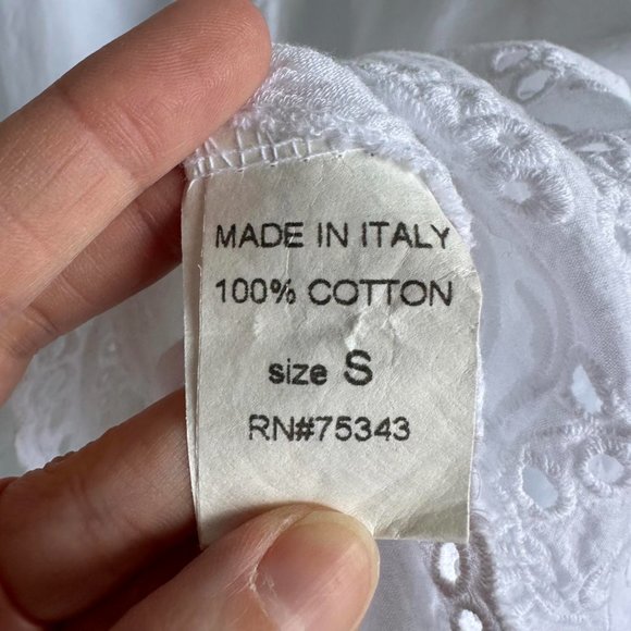 CÍVICO 51 White Long Sleeve Flared Eyelet‎ Cotton Boho Ladies Blouse, S - Picture 4 of 6